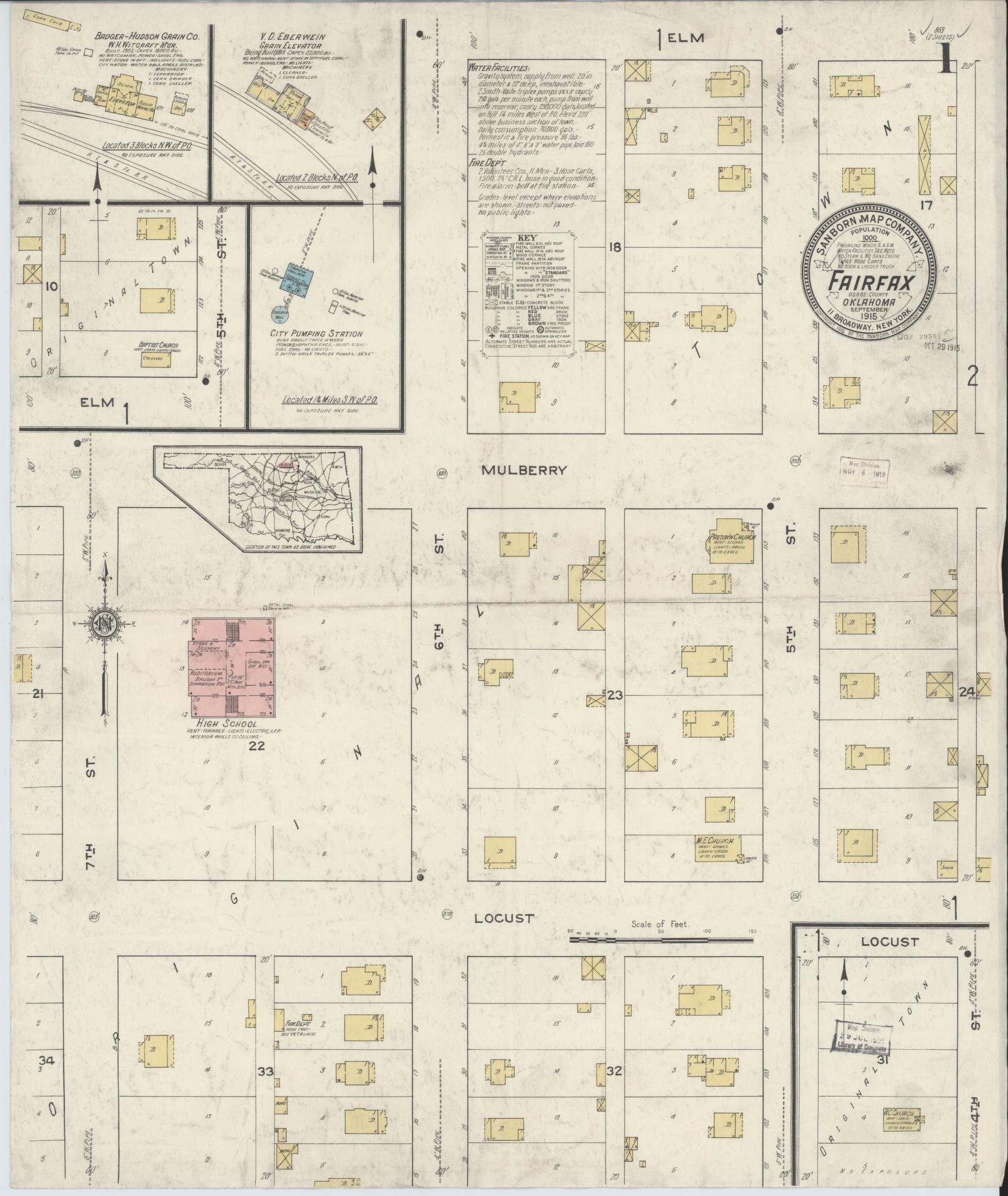 Sanborn Fire Insurance Map from Fairfax, Osage County, Oklahoma (1915), Sheet #0001 - Complete Map Set gallery image, historic Sanborn map, vintage wall art, Oklahoma Oklahoma