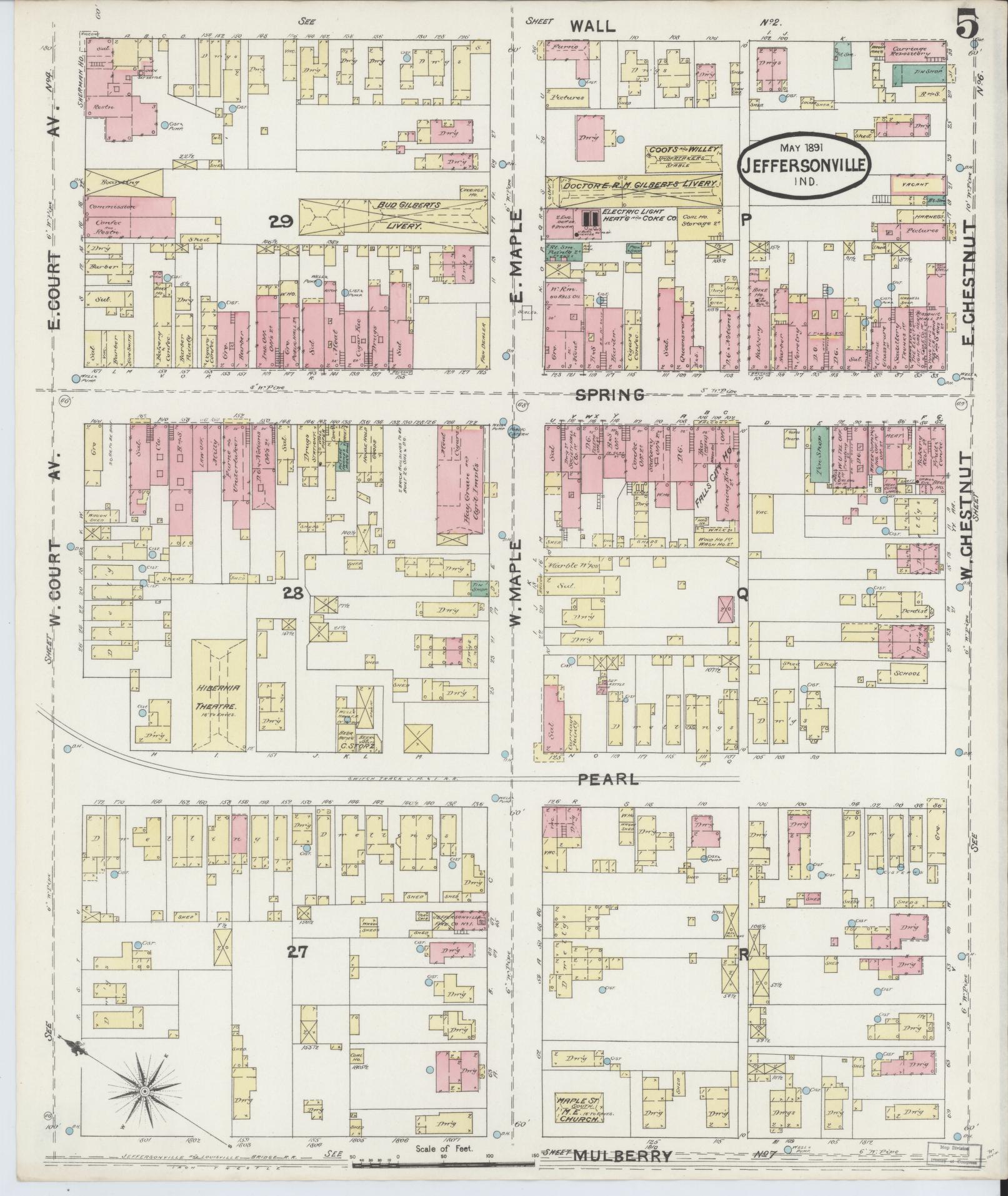Sanborn Fire Insurance Map from Jeffersonville, Clark County, Indiana (1891), Sheet #0005 - Complete Map Set gallery image, historic Sanborn map, vintage wall art, Indiana Indiana