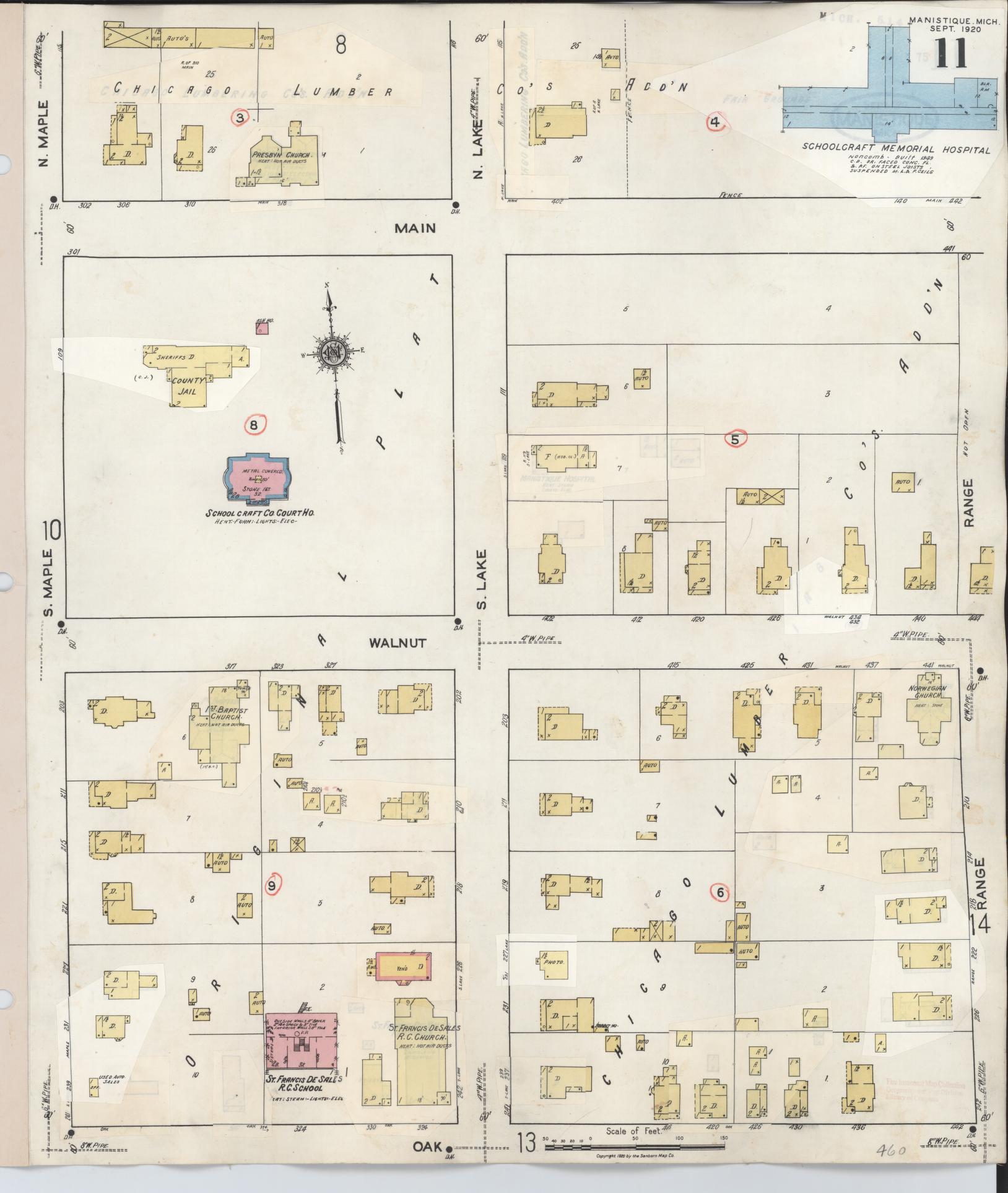 Sanborn Fire Insurance Map from Manistique, Schoolcraft County, Michigan (1950), Sheet #0011 - Complete Map Set gallery image, historic Sanborn map, vintage wall art, Michigan Michigan