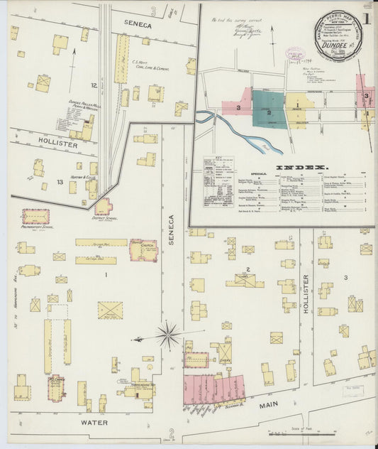 Sanborn Fire Insurance Map from Dundee, Yates County, New York (1893), Sheet #0001 - Historic Sanborn Fire Insurance Map Print, vintage old map wall art, antique decor, genealogy gift, New York New York map