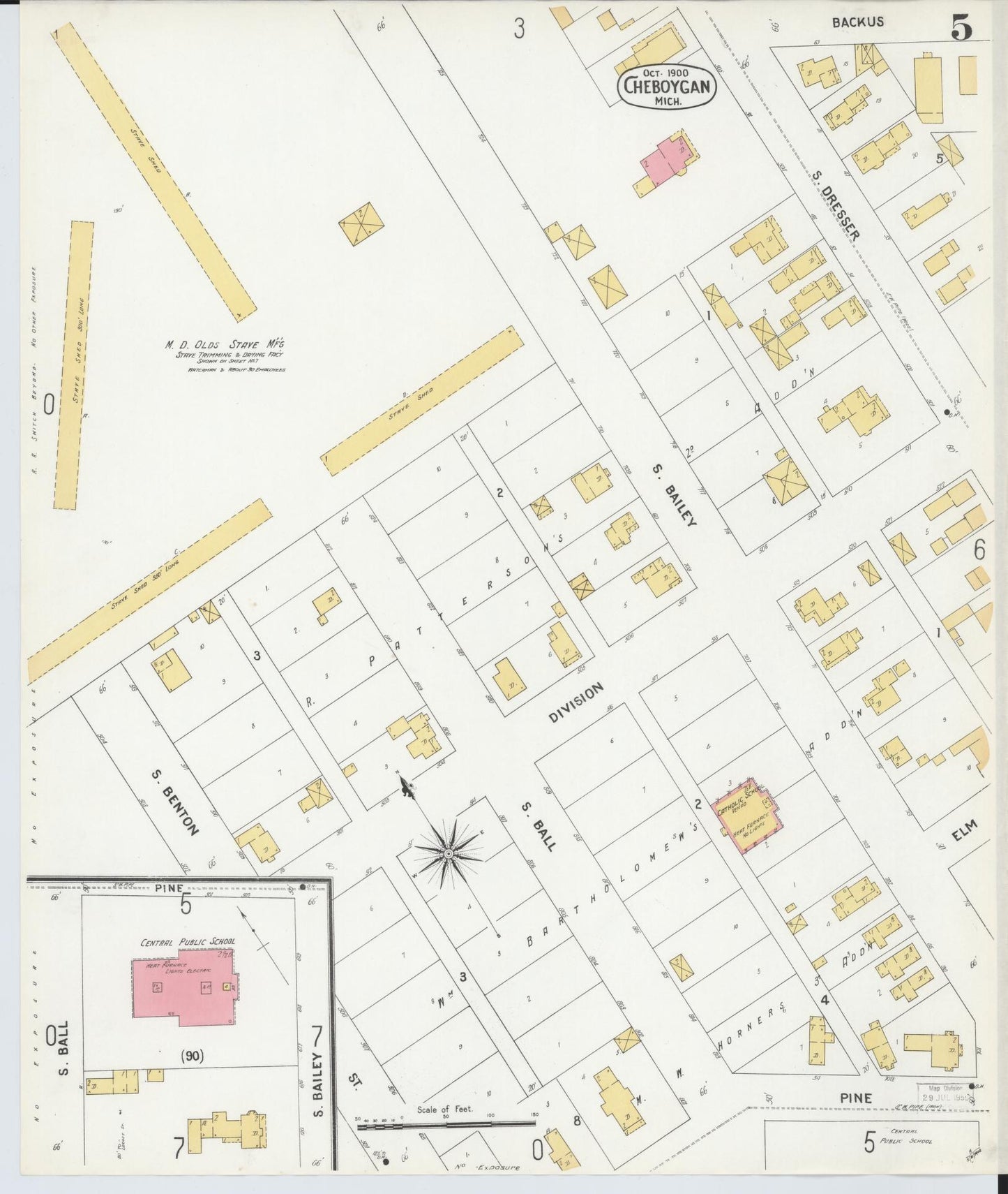 Sanborn Fire Insurance Map from Cheboygan, Cheboygan County, Michigan (1900), Sheet #0005 - Complete Map Set gallery image, historic Sanborn map, vintage wall art, Michigan Michigan