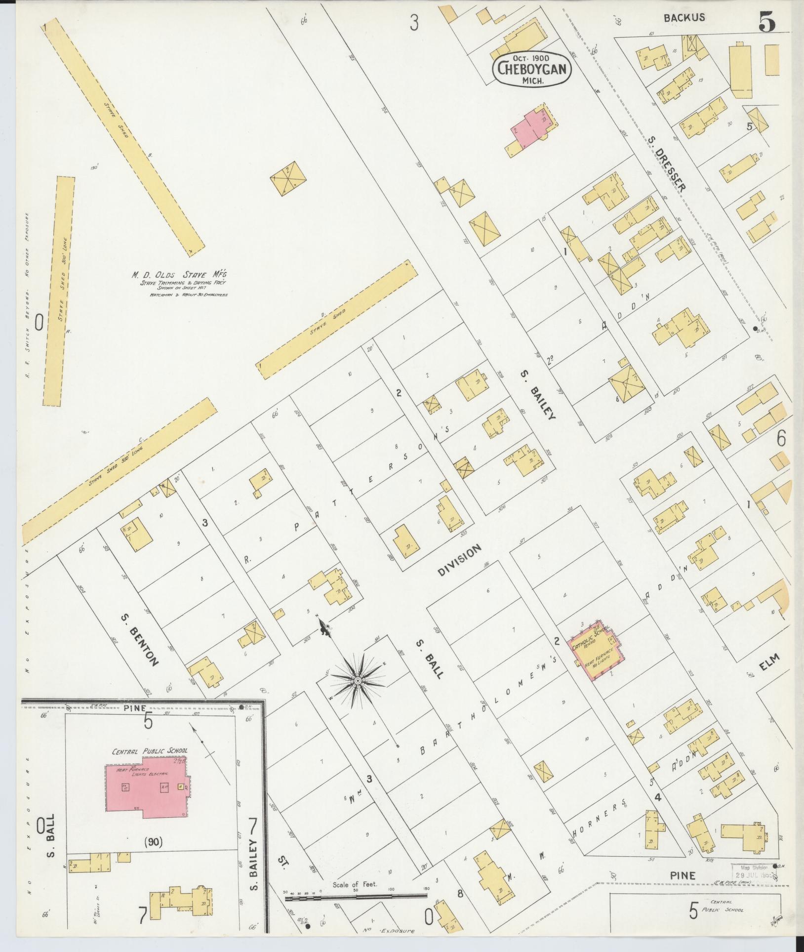 Sanborn Fire Insurance Map from Cheboygan, Cheboygan County, Michigan (1900), Sheet #0005 - Complete Map Set gallery image, historic Sanborn map, vintage wall art, Michigan Michigan