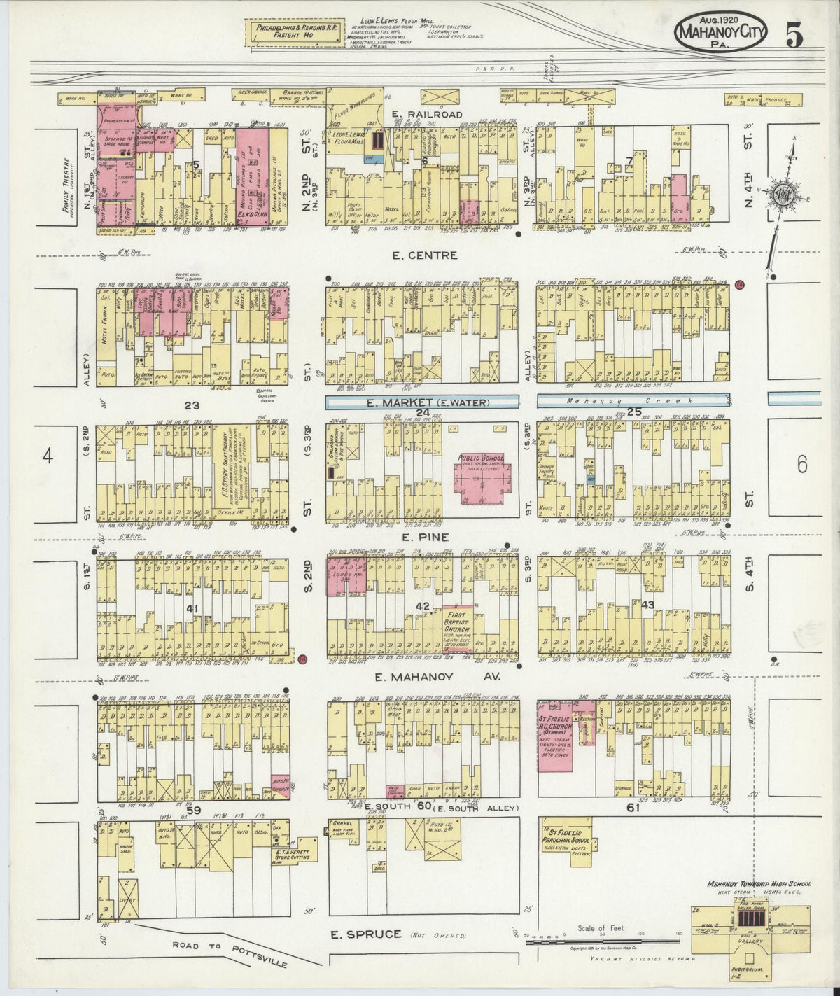 Sanborn Fire Insurance Map from Mahanoy City, Schuylkill County, Pennsylvania (1920), Sheet #0005 - Historic Sanborn Fire Insurance Map Print, vintage old map wall art, antique decor, genealogy gift, Pennsylvania Pennsylvania map