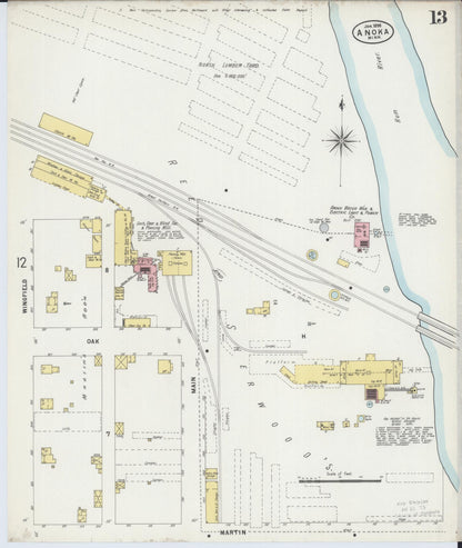 Sanborn Fire Insurance Map from Anoka, Anoka County, Minnesota (1898), Sheet #0013 - Complete Map Set gallery image, historic Sanborn map, vintage wall art, Minnesota Minnesota