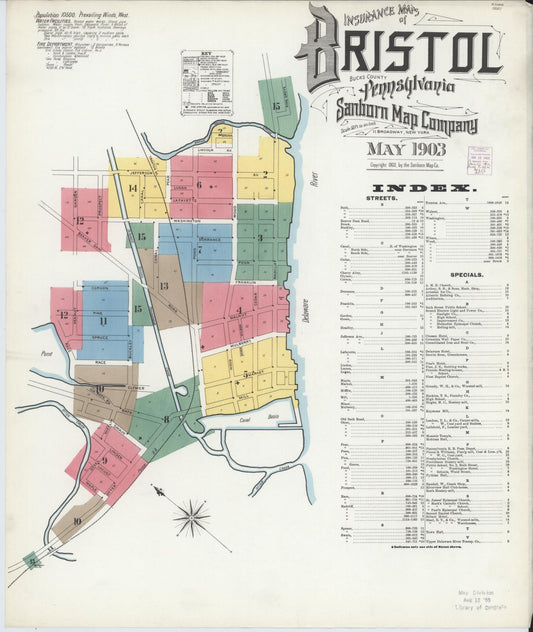 Sanborn Fire Insurance Map from Bristol, Bucks County, Pennsylvania (1903), Sheet #0001 - Historic Sanborn Fire Insurance Map Print, vintage old map wall art, antique decor, genealogy gift, Pennsylvania Pennsylvania map
