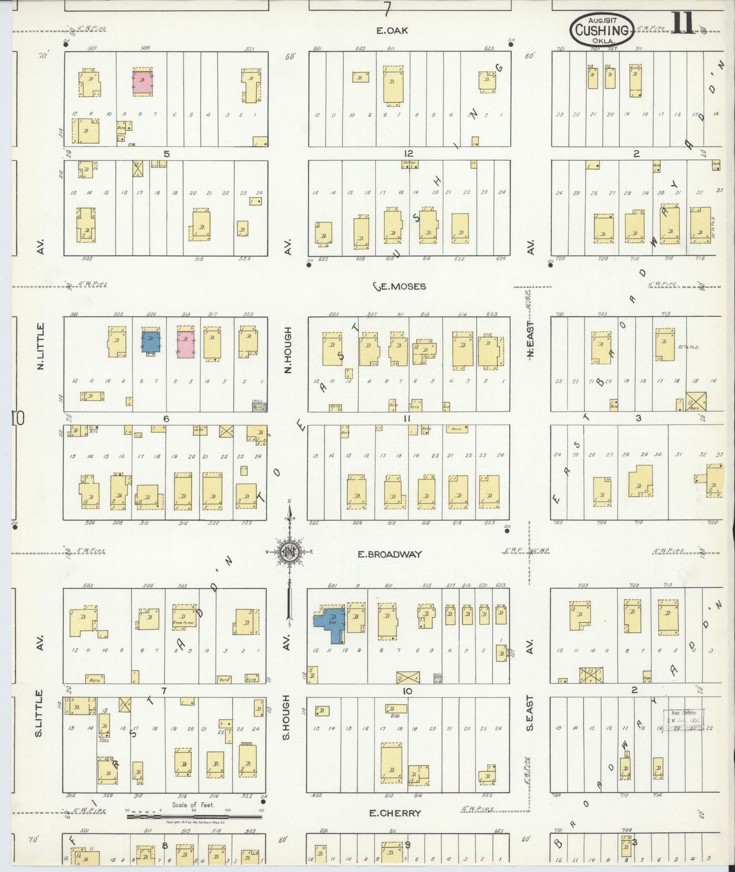 Sanborn Fire Insurance Map from Cushing, Payne County, Oklahoma (1917), Sheet #0011 - Complete Map Set gallery image, historic Sanborn map, vintage wall art, Oklahoma Oklahoma