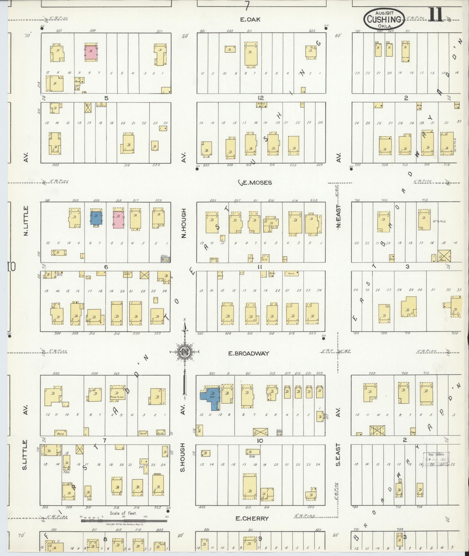 Sanborn Fire Insurance Map from Cushing, Payne County, Oklahoma (1917), Sheet #0011 - Complete Map Set gallery image, historic Sanborn map, vintage wall art, Oklahoma Oklahoma