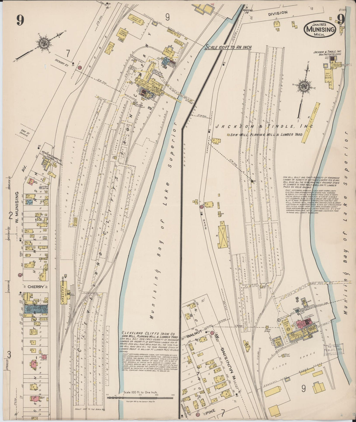 Sanborn Fire Insurance Map from Munising, Alger County, Michigan (1923), Sheet #0009 - Historic Sanborn Fire Insurance Map Print, vintage old map wall art, antique decor, genealogy gift, Michigan Michigan map