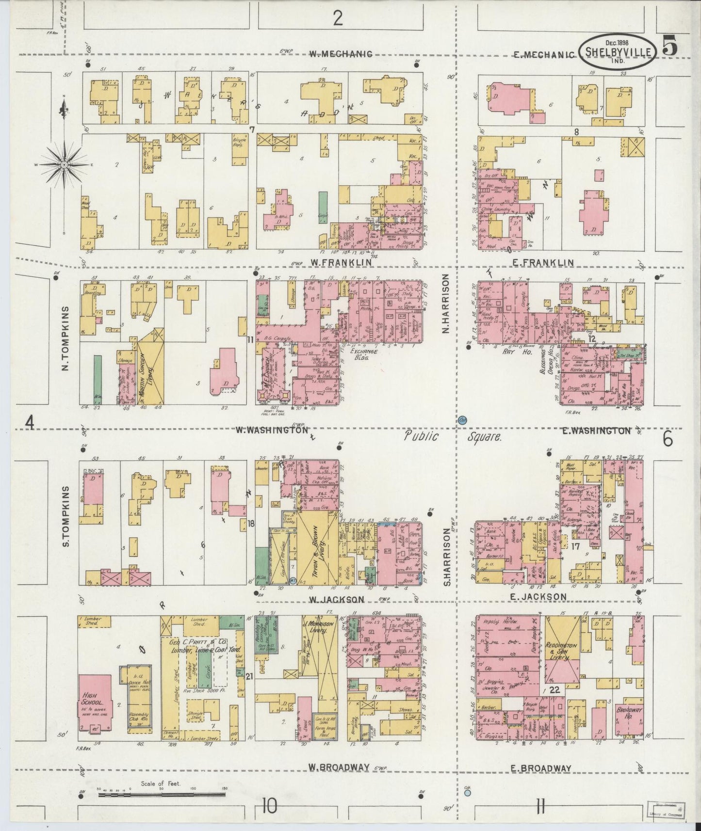 Sanborn Fire Insurance Map from Shelbyville, Shelby County, Indiana (1898), Sheet #0005 - Complete Map Set gallery image, historic Sanborn map, vintage wall art, Indiana Indiana