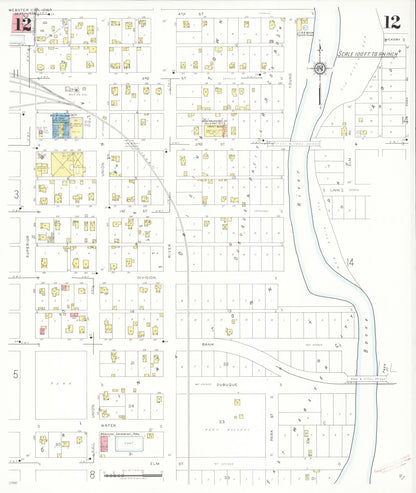 Sanborn Fire Insurance Map from Webster City, Hamilton County, Iowa (1938), Sheet #0012 - Historic Sanborn Fire Insurance Map Print, vintage old map wall art