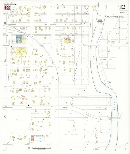 Sanborn Fire Insurance Map from Webster City, Hamilton County, Iowa (1938), Sheet #0012 - Historic Sanborn Fire Insurance Map Print, vintage old map wall art