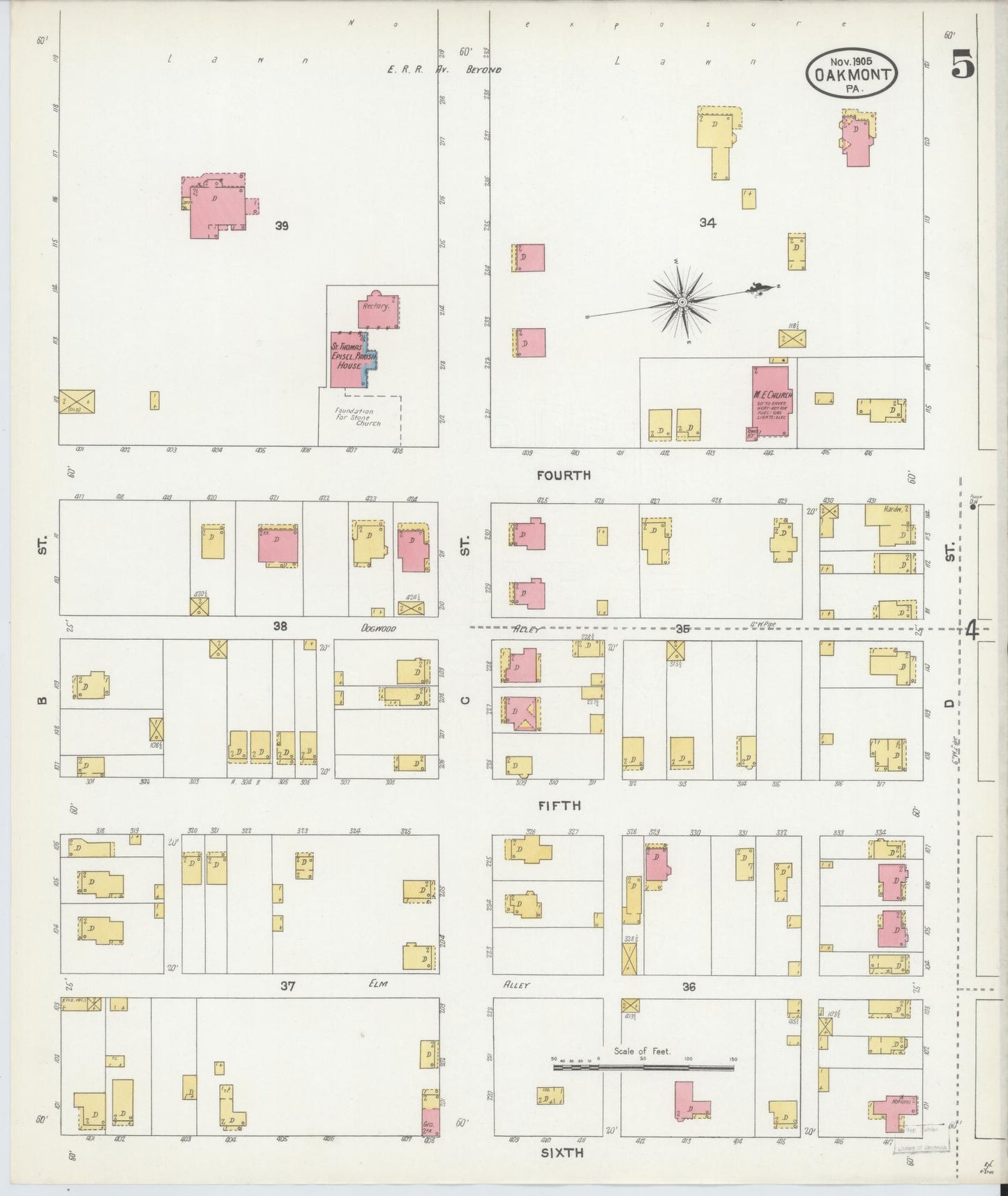 Sanborn Fire Insurance Map from Oakmont, Allegheny County, Pennsylvania (1905), Sheet #0005 - Complete Map Set gallery image, historic Sanborn map, vintage wall art, Pennsylvania Pennsylvania