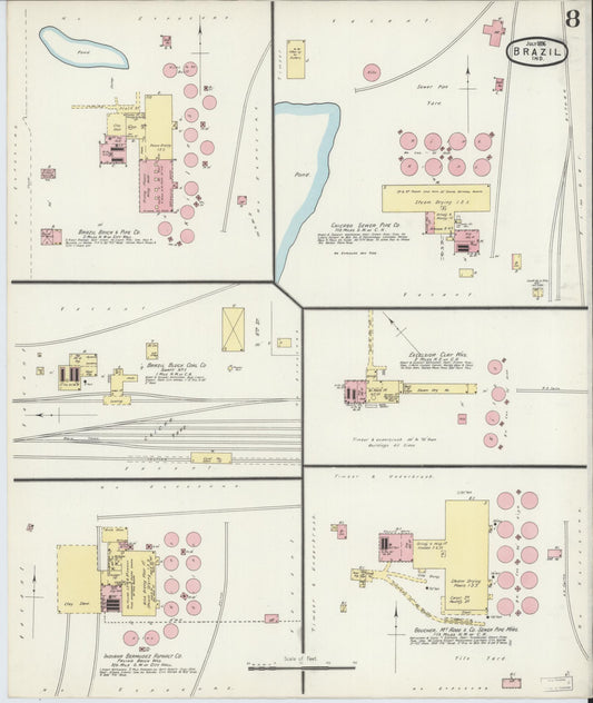 Sanborn Fire Insurance Map from Brazil, Clay County, Indiana (1896), Sheet #0008 - Historic Sanborn Fire Insurance Map Print, vintage old map wall art, antique decor, genealogy gift, Indiana Indiana map
