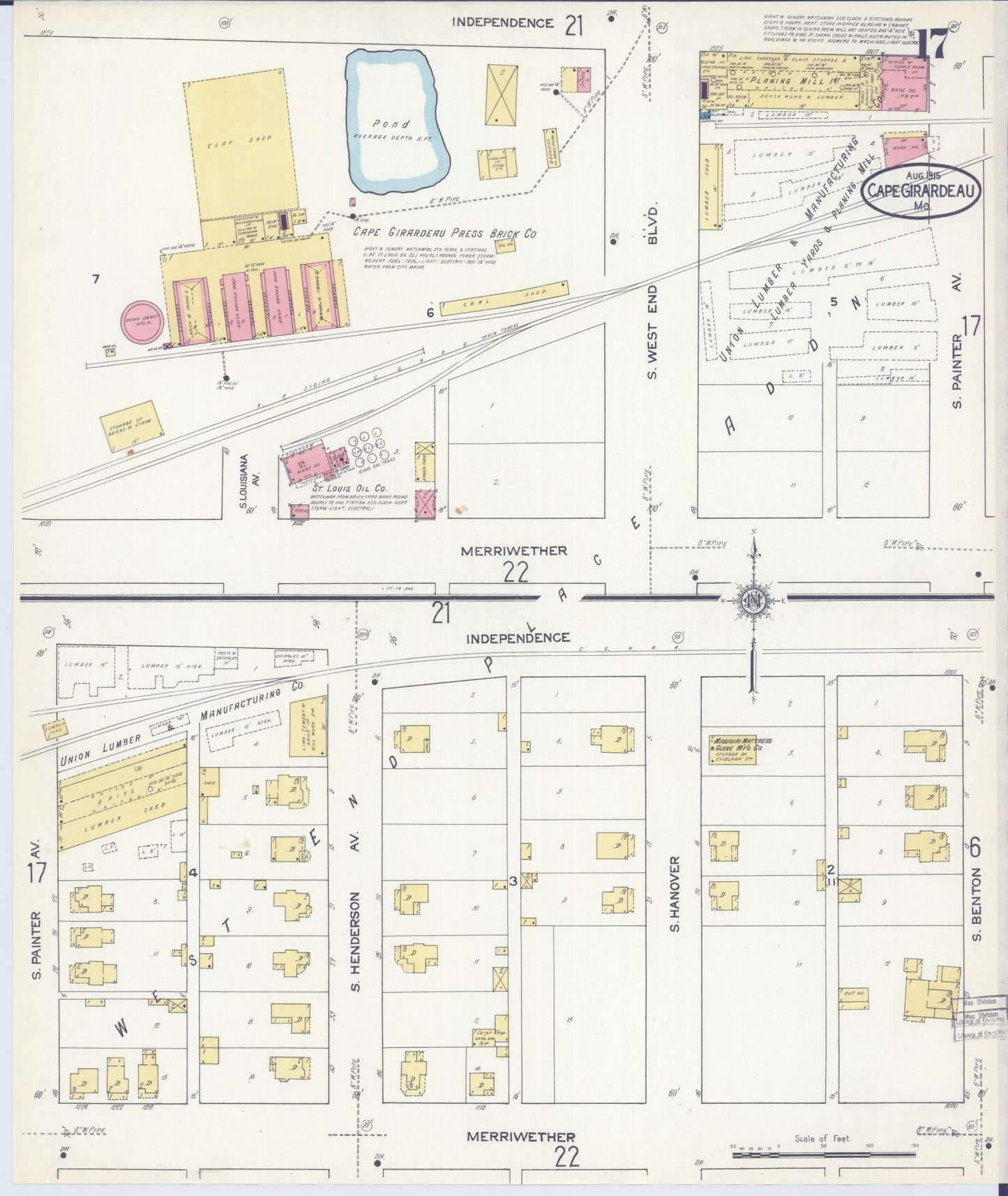 Sanborn Fire Insurance Map from Cape Girardeau, Cape Girardeau County, Missouri (1915), Sheet #0017 - Historic Sanborn Fire Insurance Map Print, vintage old map wall art, antique decor, genealogy gift, Missouri Missouri map