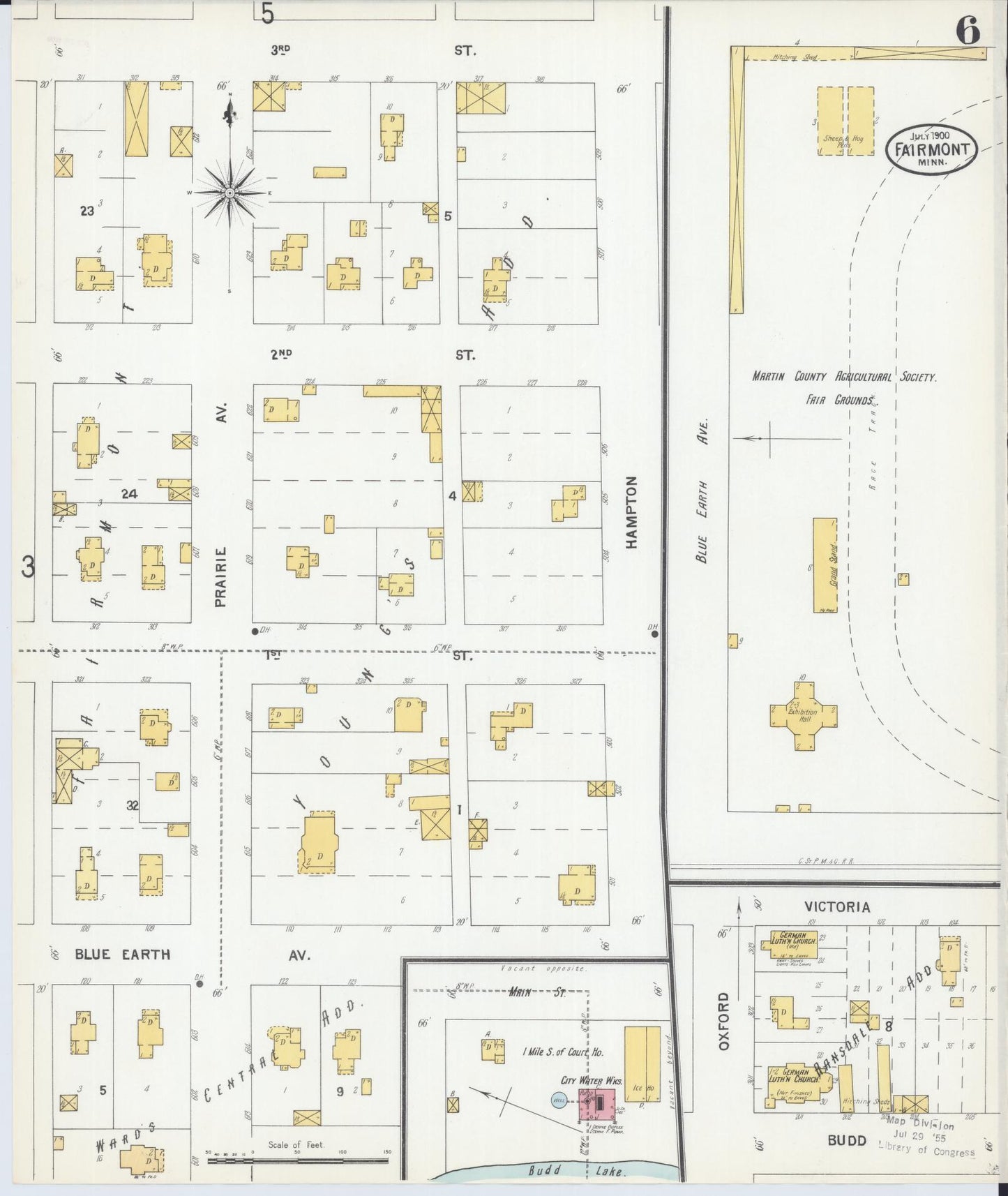 Sanborn Fire Insurance Map from Fairmont, Martin County, Minnesota (1900), Sheet #0006 - Complete Map Set gallery image, historic Sanborn map, vintage wall art, Minnesota Minnesota