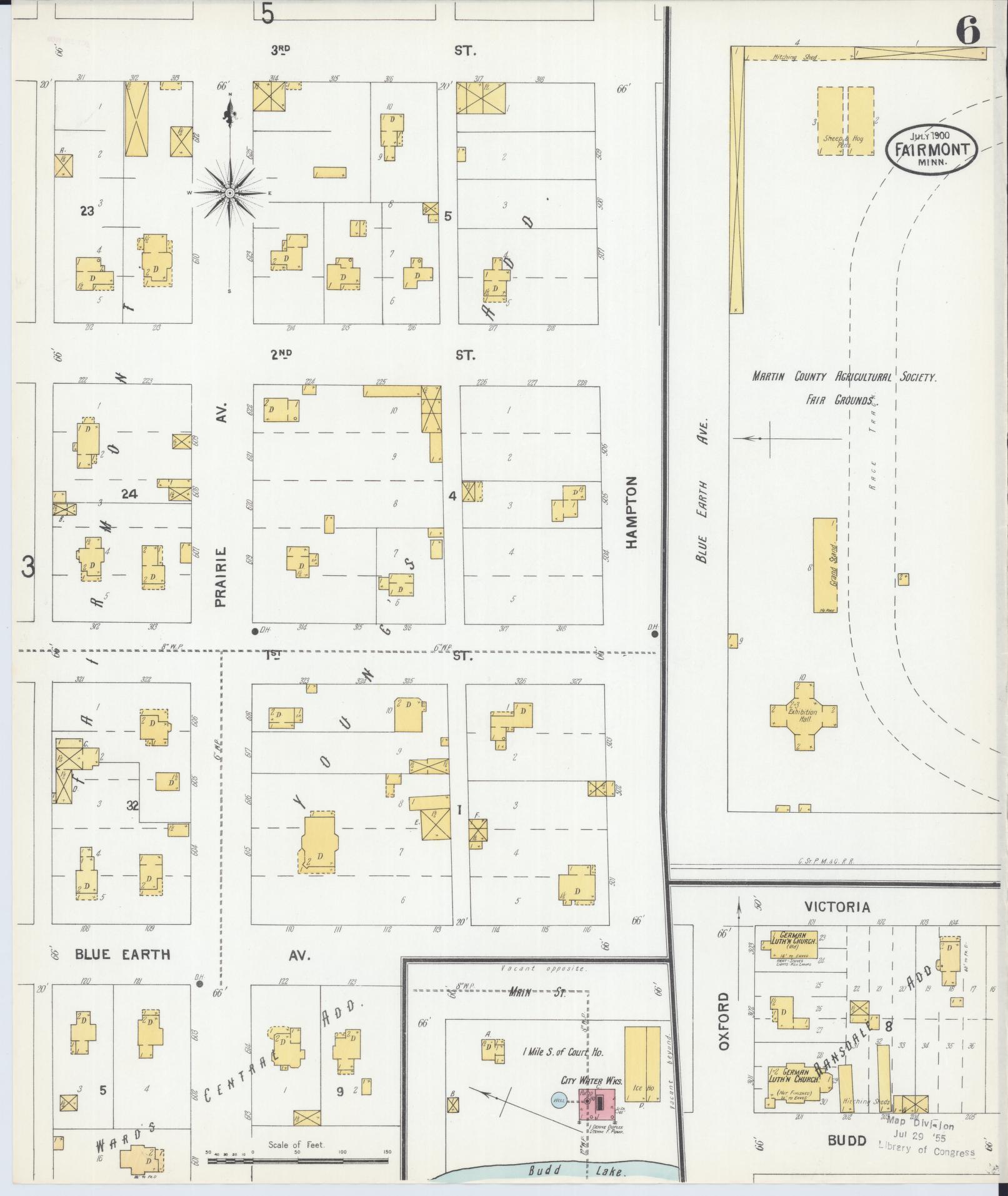 Sanborn Fire Insurance Map from Fairmont, Martin County, Minnesota (1900), Sheet #0006 - Complete Map Set gallery image, historic Sanborn map, vintage wall art, Minnesota Minnesota