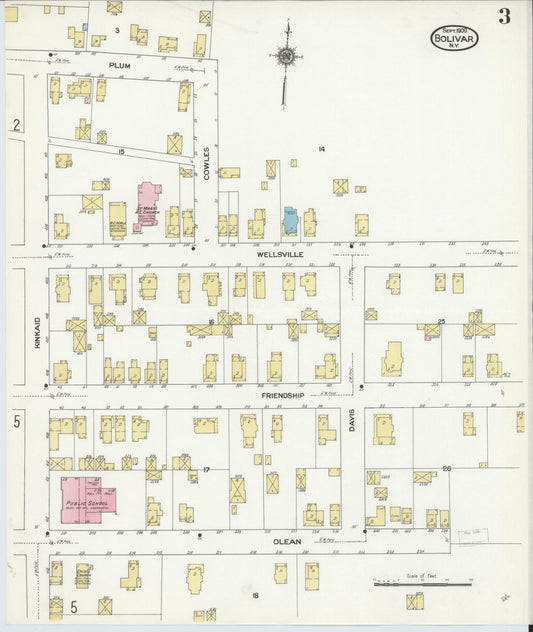 Sanborn Fire Insurance Map from Bolivar, Allegany County, New York (1909), Sheet #0003 - Historic Sanborn Fire Insurance Map Print, vintage old map wall art, antique decor, genealogy gift, New York New York map