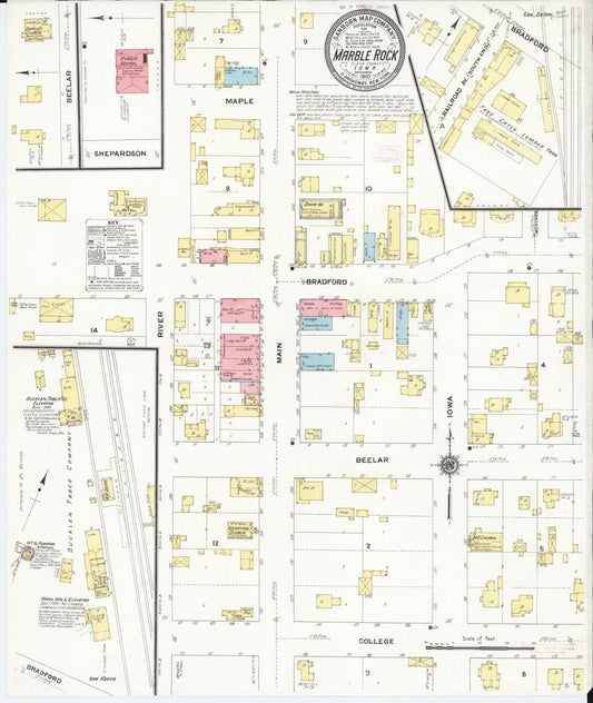 Sanborn Fire Insurance Map from Marble Rock, Floyd County, Iowa (1910), Sheet #0001 - Historic Sanborn Fire Insurance Map Print, vintage old map wall art