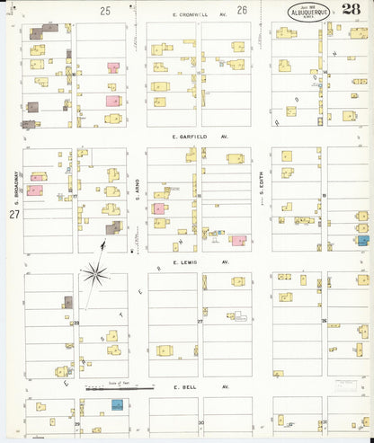 Sanborn Fire Insurance Map from Albuquerque, Bernalillo County, New Mexico (1908), Sheet #0028 - Complete Map Set gallery image, historic Sanborn map, vintage wall art, New Mexico New Mexico