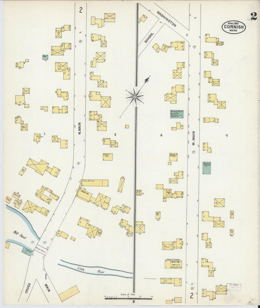 Sanborn Fire Insurance Map from Cornish, York County, Maine (1903), Sheet #0002 - Historic Sanborn Fire Insurance Map Print, vintage old map wall art, antique decor, genealogy gift, Maine Maine map