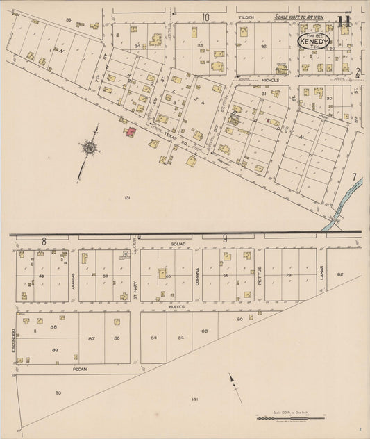 Sanborn Fire Insurance Map from Kenedy, Karnes County, Texas (1922), Sheet #0011 - Historic Sanborn Fire Insurance Map Print, vintage old map wall art, antique decor, genealogy gift, Texas Texas map