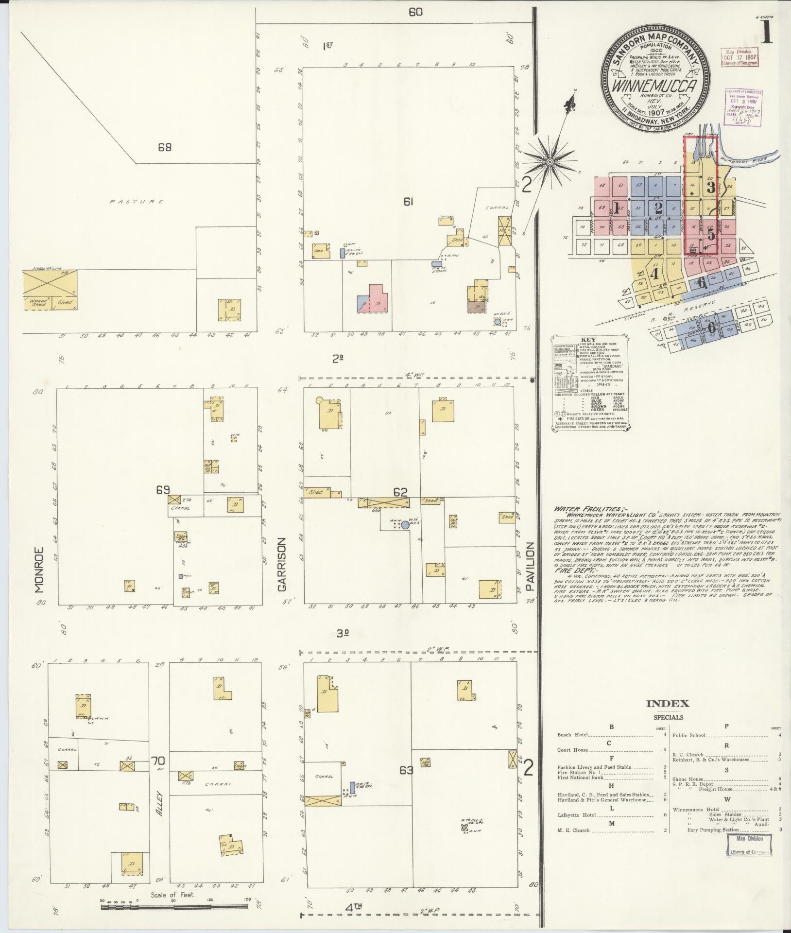 Sanborn Fire Insurance Map from Winnemucca, Humboldt County, Nevada (1907), Sheet #0001 - Complete Map Set gallery image, historic Sanborn map, vintage wall art, Nevada Nevada