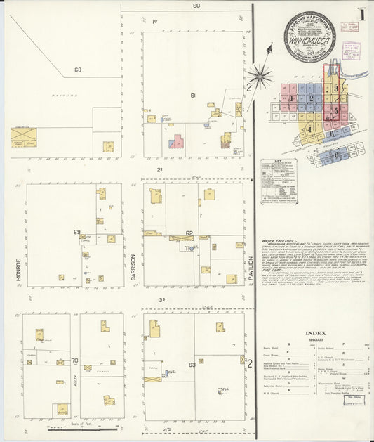 Sanborn Fire Insurance Map from Winnemucca, Humboldt County, Nevada (1907), Sheet #0001 - Complete Map Set gallery image, historic Sanborn map, vintage wall art, Nevada Nevada