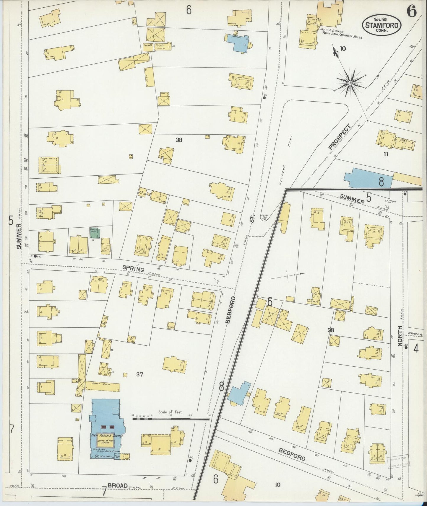 Sanborn Fire Insurance Map from Stamford, Fairfield County, Connecticut (1901), Sheet #0006 - Complete Map Set gallery image, historic Sanborn map, vintage wall art, Connecticut Connecticut
