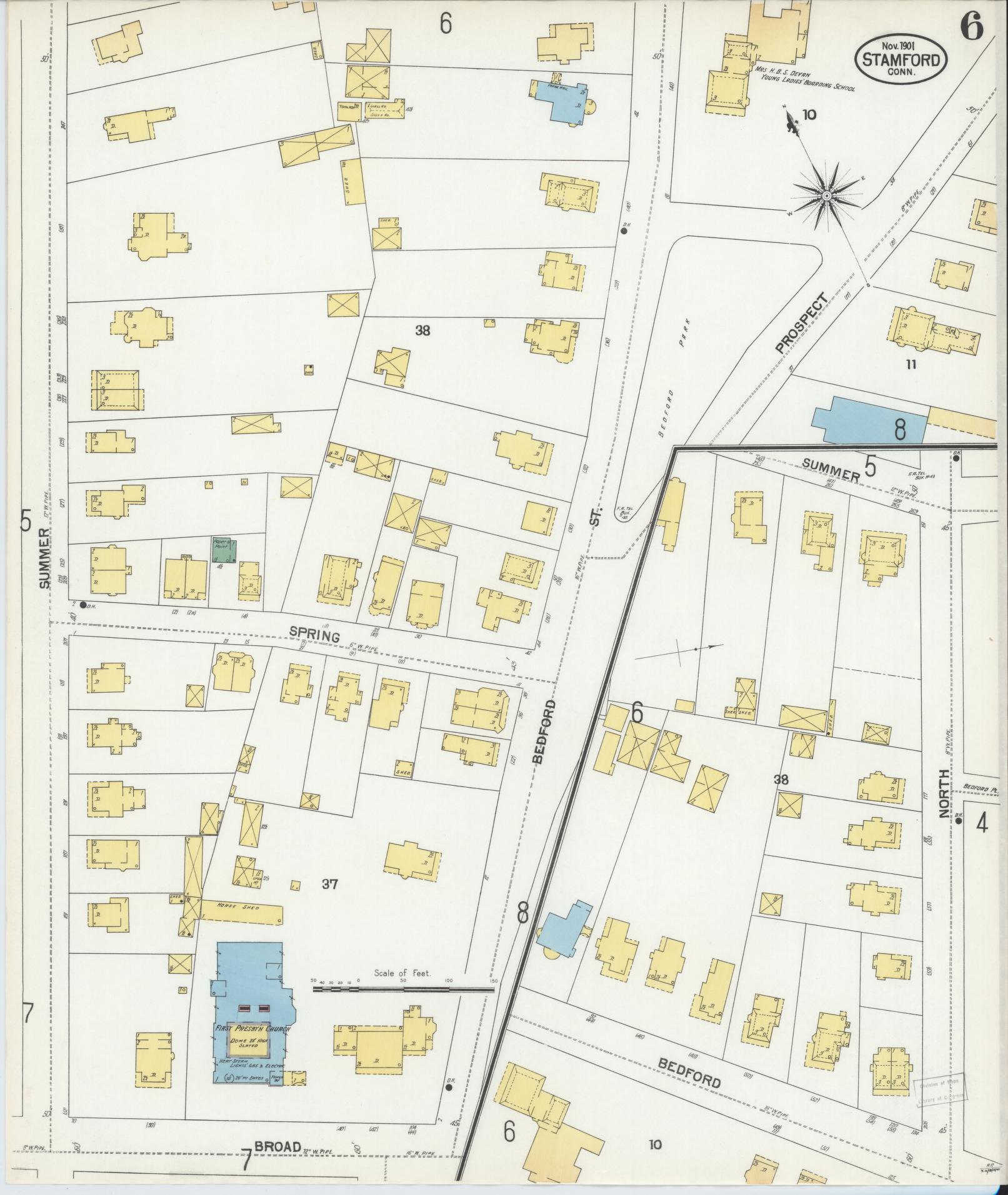 Sanborn Fire Insurance Map from Stamford, Fairfield County, Connecticut (1901), Sheet #0006 - Complete Map Set gallery image, historic Sanborn map, vintage wall art, Connecticut Connecticut