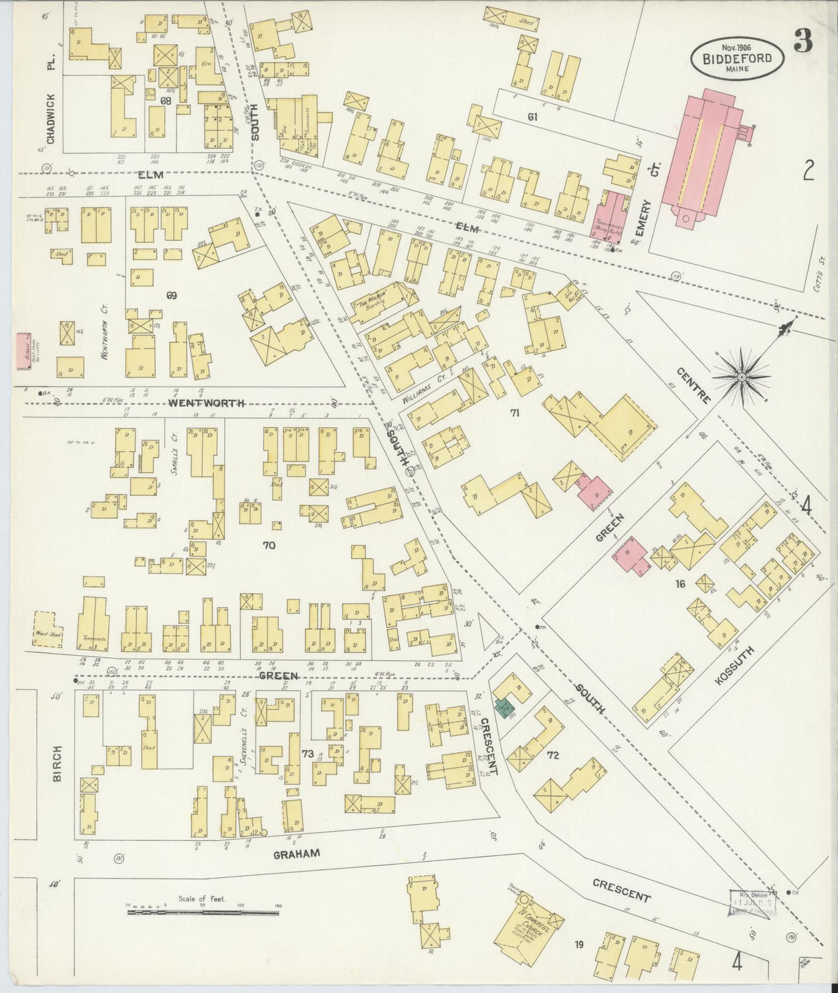 Sanborn Fire Insurance Map from Biddeford, York County, Maine (1906), Sheet #0003 - Complete Map Set gallery image, historic Sanborn map, vintage wall art, Maine Maine
