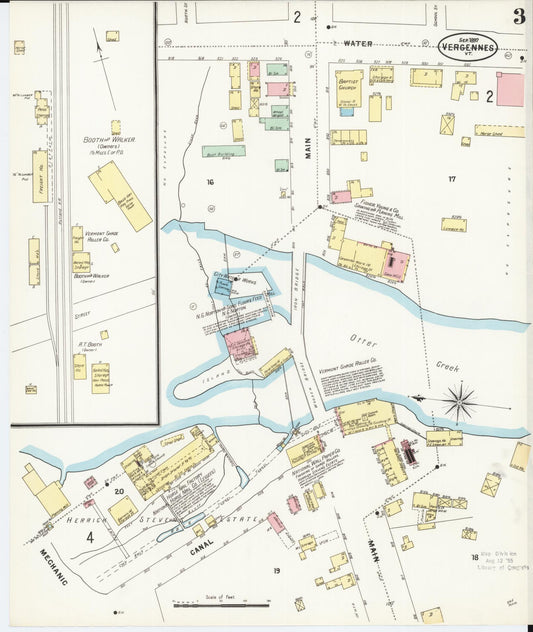 Sanborn Fire Insurance Map from Vergennes, Addison County, Vermont (1897), Sheet #0003 - Historic Sanborn Fire Insurance Map Print, vintage old map wall art, antique decor, genealogy gift, Vermont Vermont map