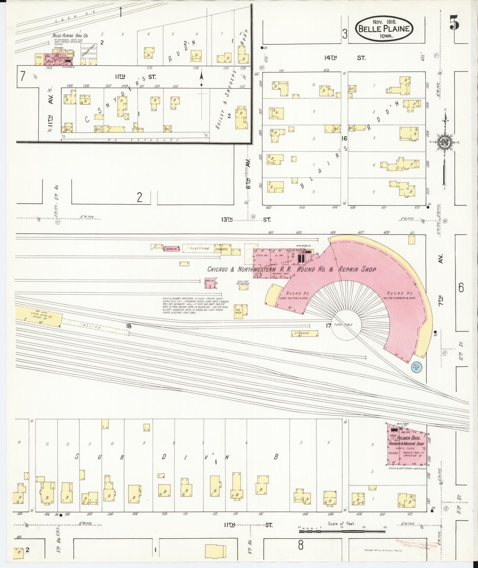 Sanborn Fire Insurance Map from Belle Plaine, Benton County, Iowa (1916), Sheet #0005 - Historic Sanborn Fire Insurance Map Print, vintage old map wall art