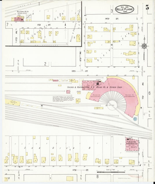 Sanborn Fire Insurance Map from Belle Plaine, Benton County, Iowa (1916), Sheet #0005 - Historic Sanborn Fire Insurance Map Print, vintage old map wall art