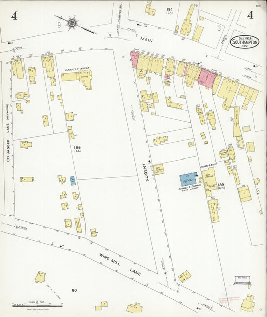 Sanborn Fire Insurance Map from Southampton, Suffolk County, New York (1926), Sheet #0004 - Historic Sanborn Fire Insurance Map Print, vintage old map wall art, antique decor, genealogy gift, New York New York map