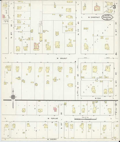 Sanborn Fire Insurance Map from Rogers, Benton County, Arkansas (1914), Sheet #0003 - Complete Map Set gallery image, historic Sanborn map, vintage wall art, Arkansas Arkansas