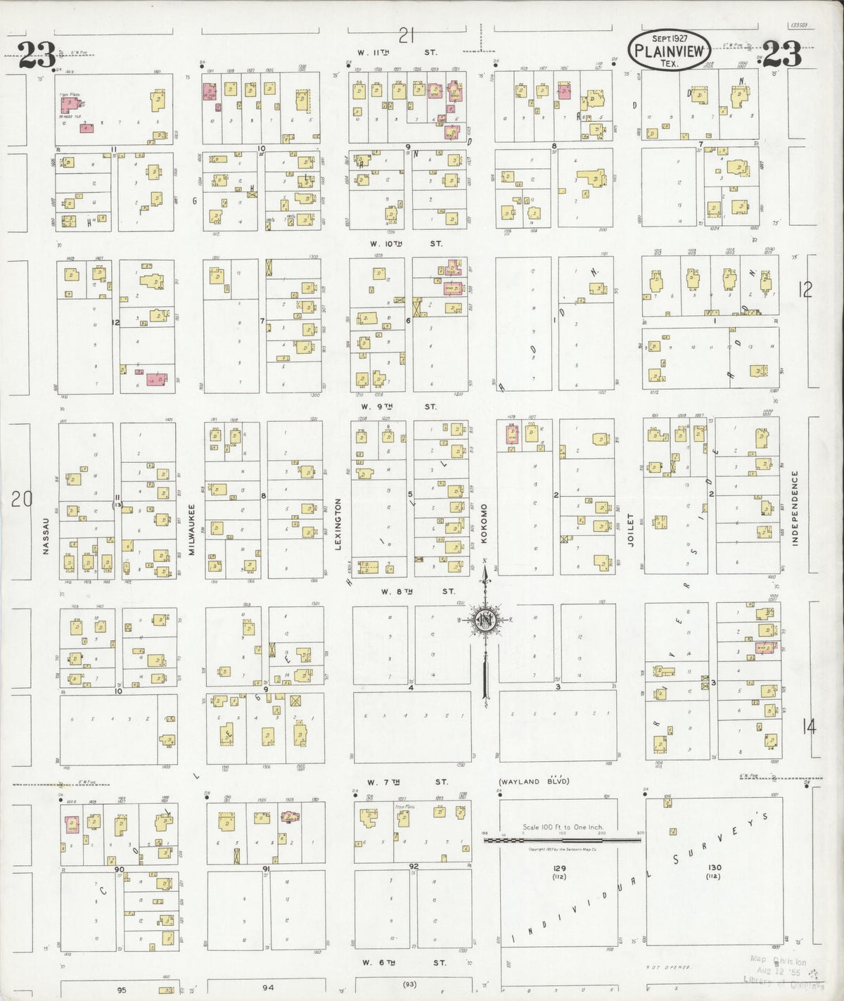 Sanborn Fire Insurance Map from Plainview, Hale County, Texas (1927), Sheet #0023 - Historic Sanborn Fire Insurance Map Print, vintage old map wall art, antique decor, genealogy gift, Texas Texas map