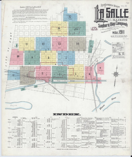 Sanborn Fire Insurance Map from La Salle, La Salle County, Illinois (1911), Sheet #0001 - Historic Sanborn Fire Insurance Map Print, vintage old map wall art, antique decor, genealogy gift, Illinois Illinois map