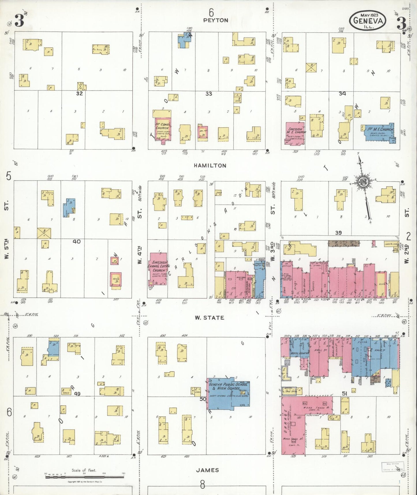 Sanborn Fire Insurance Map from Geneva, Kane County, Illinois (1923), Sheet #0003 - Complete Map Set gallery image, historic Sanborn map, vintage wall art, Illinois Illinois