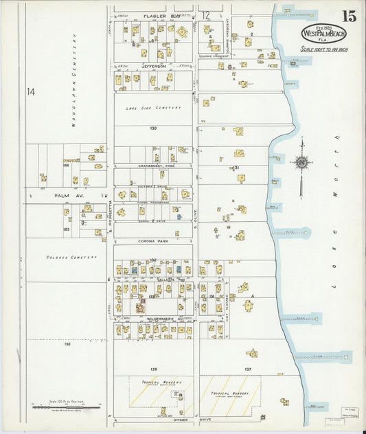 Sanborn Fire Insurance Map from West Palm Beach, Dade County, Florida (1920), Sheet #0015 - Historic Sanborn Fire Insurance Map Print, vintage old map wall art, antique decor, genealogy gift, Florida Florida map