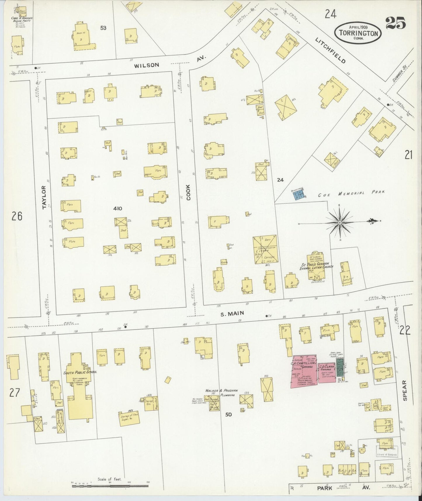 Sanborn Fire Insurance Map from Torrington, Litchfield County, Connecticut (1909), Sheet #0025 - Complete Map Set gallery image, historic Sanborn map, vintage wall art, Connecticut Connecticut
