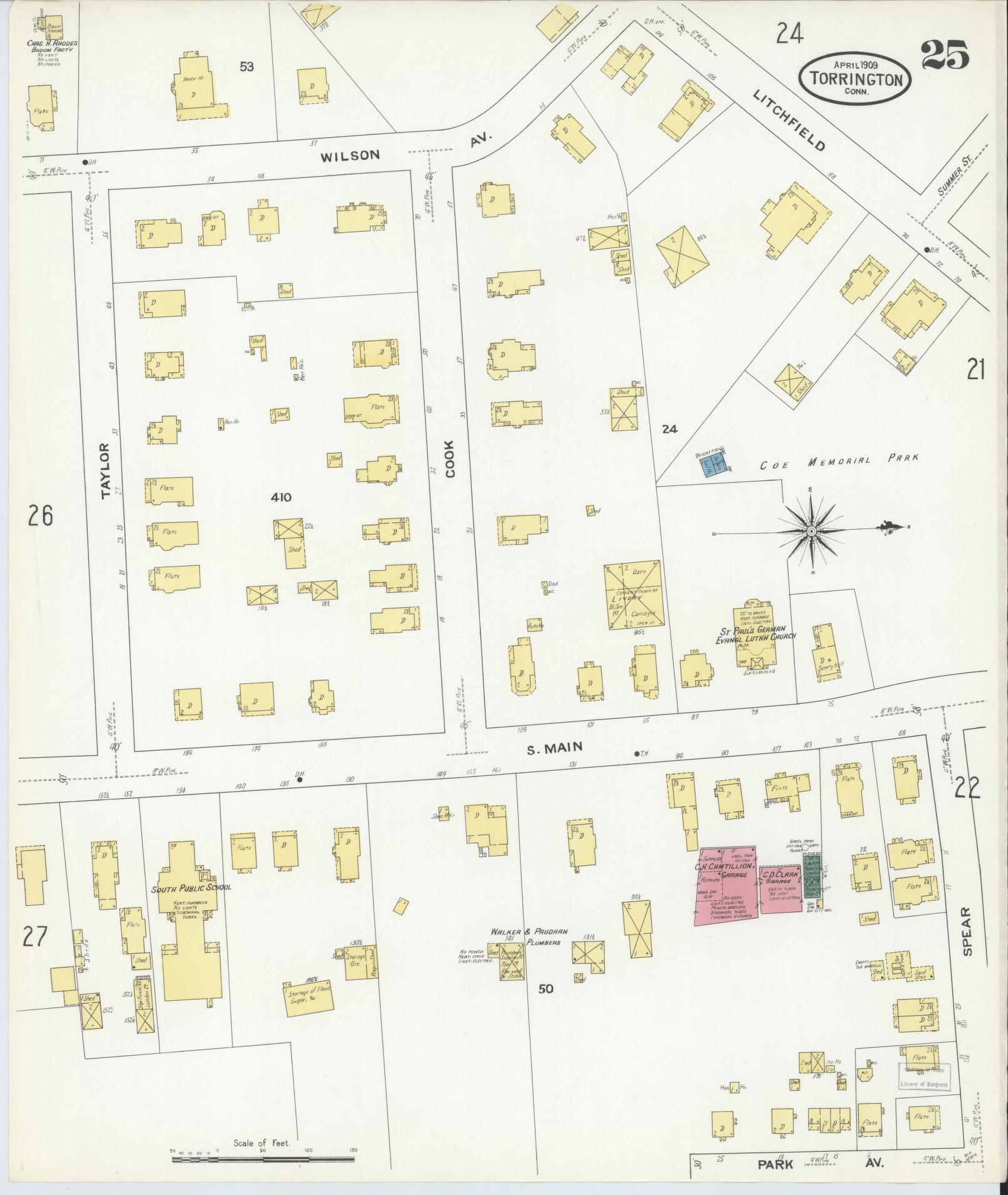 Sanborn Fire Insurance Map from Torrington, Litchfield County, Connecticut (1909), Sheet #0025 - Complete Map Set gallery image, historic Sanborn map, vintage wall art, Connecticut Connecticut