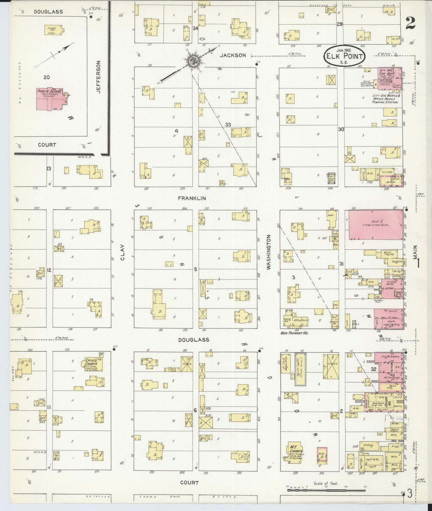 Sanborn Fire Insurance Map from Elk Point, Union County, South Dakota (1912), Sheet #0002 - Historic Sanborn Fire Insurance Map Print, vintage old map wall art, antique decor, genealogy gift, South Dakota South Dakota map