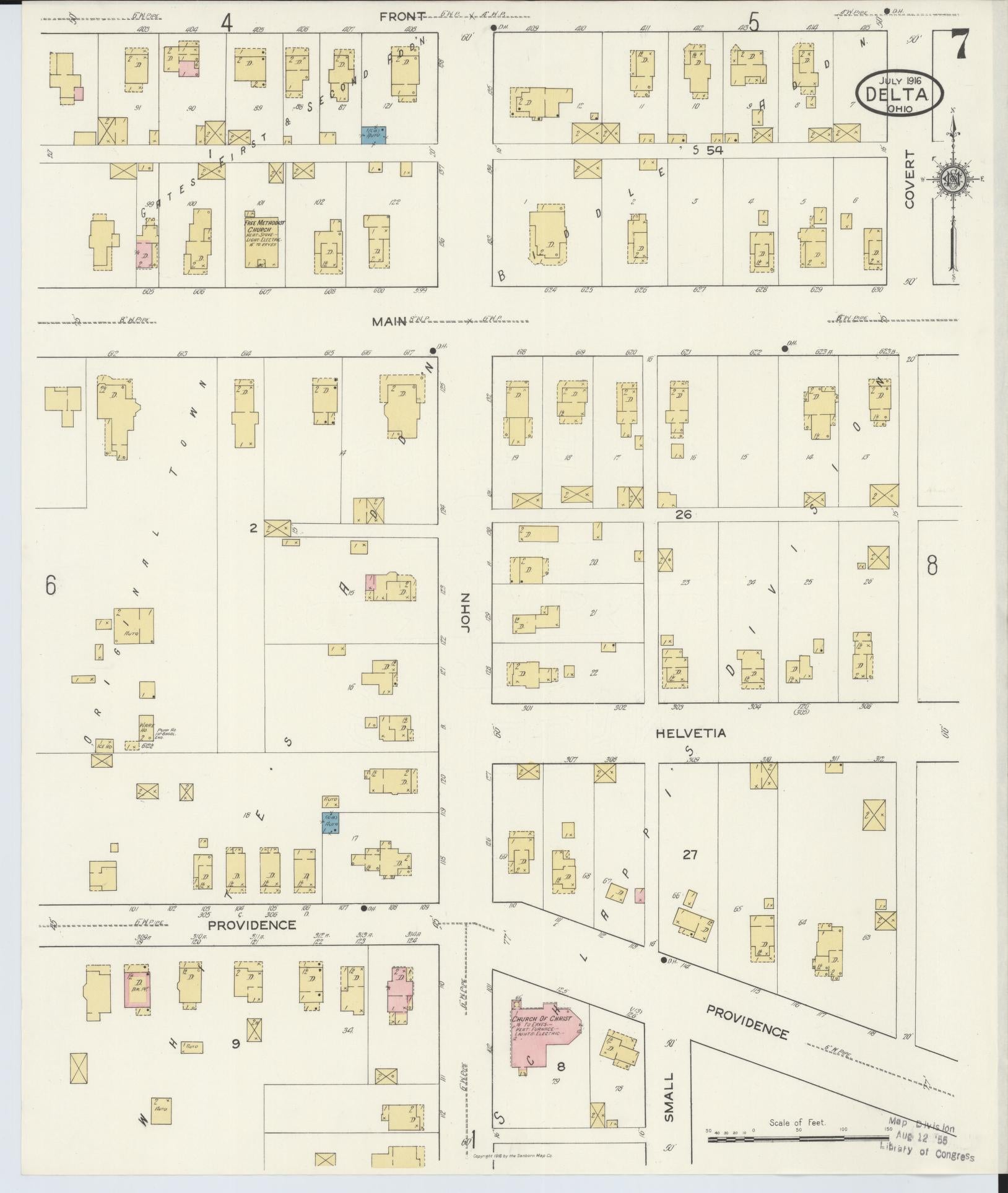 Sanborn Fire Insurance Map from Delta, Fulton County, Ohio (1916), Sheet #0007 - Historic Sanborn Fire Insurance Map Print, vintage old map wall art, antique decor, genealogy gift, Ohio Ohio map