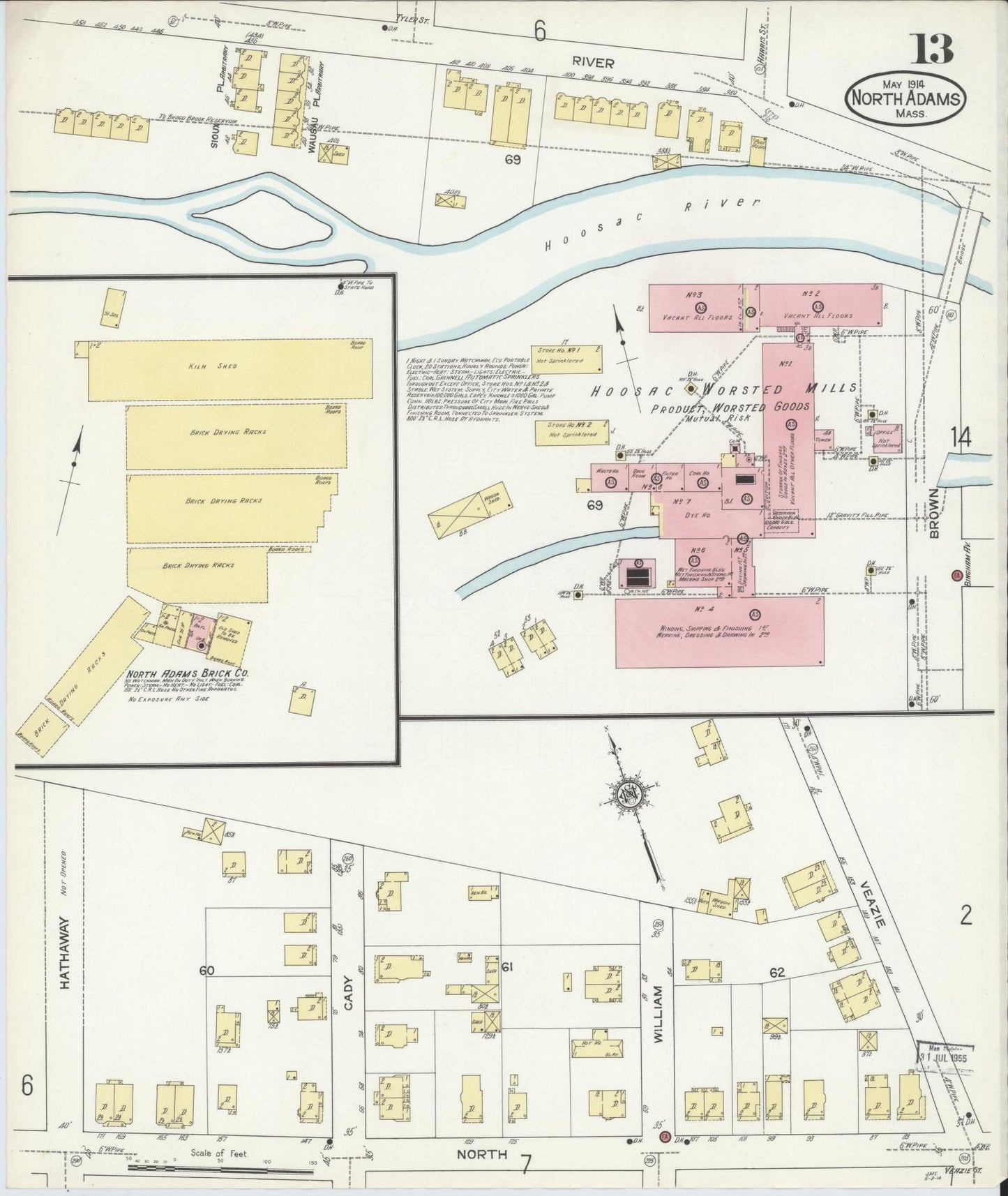 Sanborn Fire Insurance Map from North Adams, Berkshire County, Massachusetts (1914), Sheet #0013 - Complete Map Set gallery image, historic Sanborn map, vintage wall art, Massachusetts Massachusetts