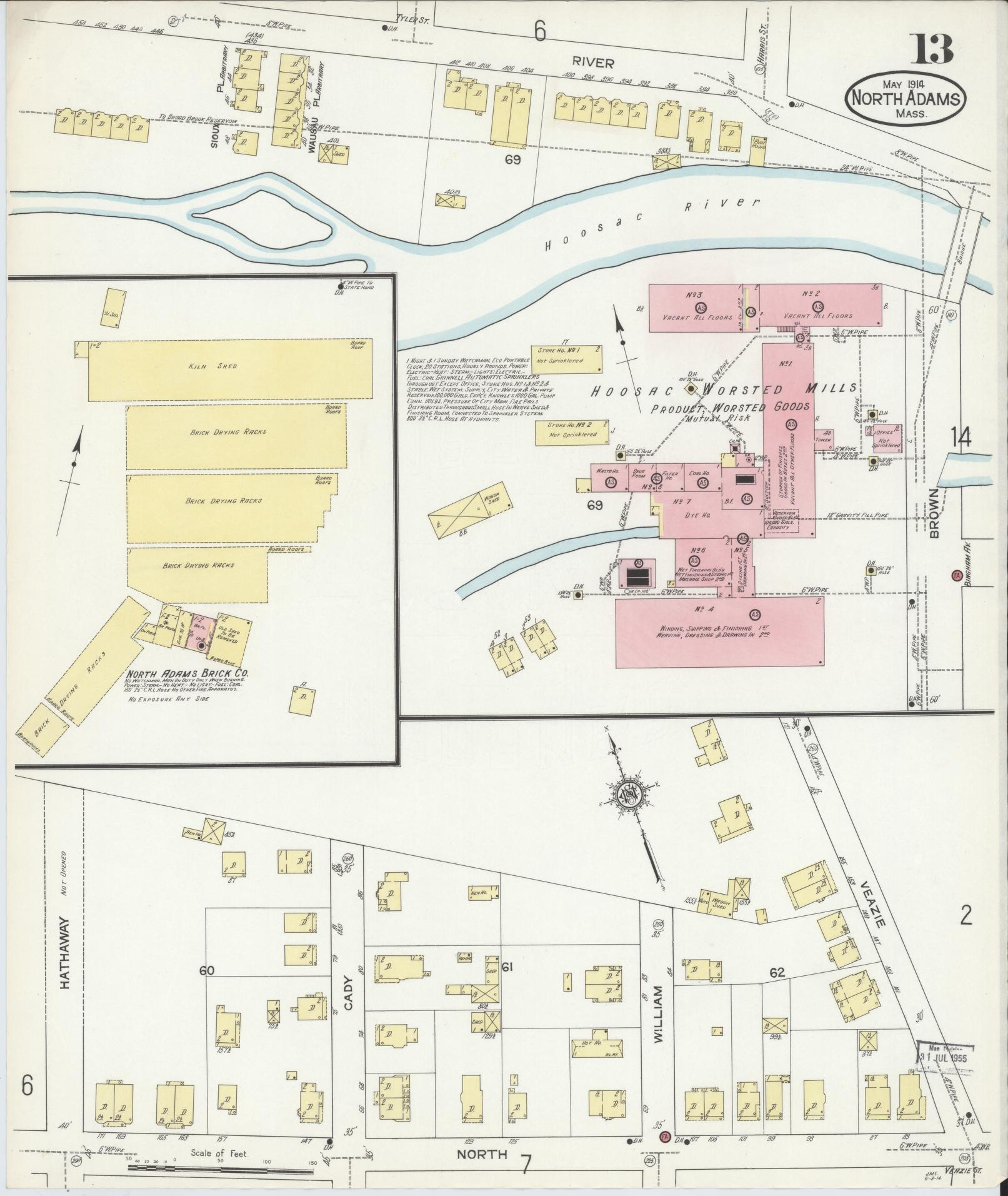 Sanborn Fire Insurance Map from North Adams, Berkshire County, Massachusetts (1914), Sheet #0013 - Complete Map Set gallery image, historic Sanborn map, vintage wall art, Massachusetts Massachusetts