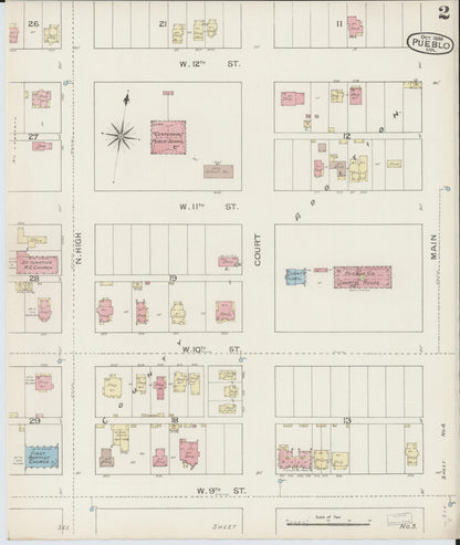 Sanborn Fire Insurance Map from Pueblo, Pueblo County, Colorado (1886), Sheet #0002 - Complete Map Set gallery image, historic Sanborn map, vintage wall art, Colorado Colorado