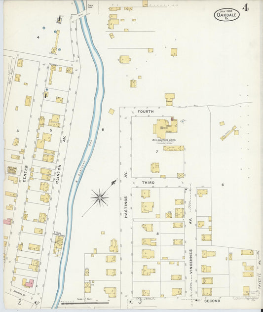 Sanborn Fire Insurance Map from Oakdale, Allegheny County, Pennsylvania (1908), Sheet #0004 - Historic Sanborn Fire Insurance Map Print, vintage old map wall art, antique decor, genealogy gift, Pennsylvania Pennsylvania map