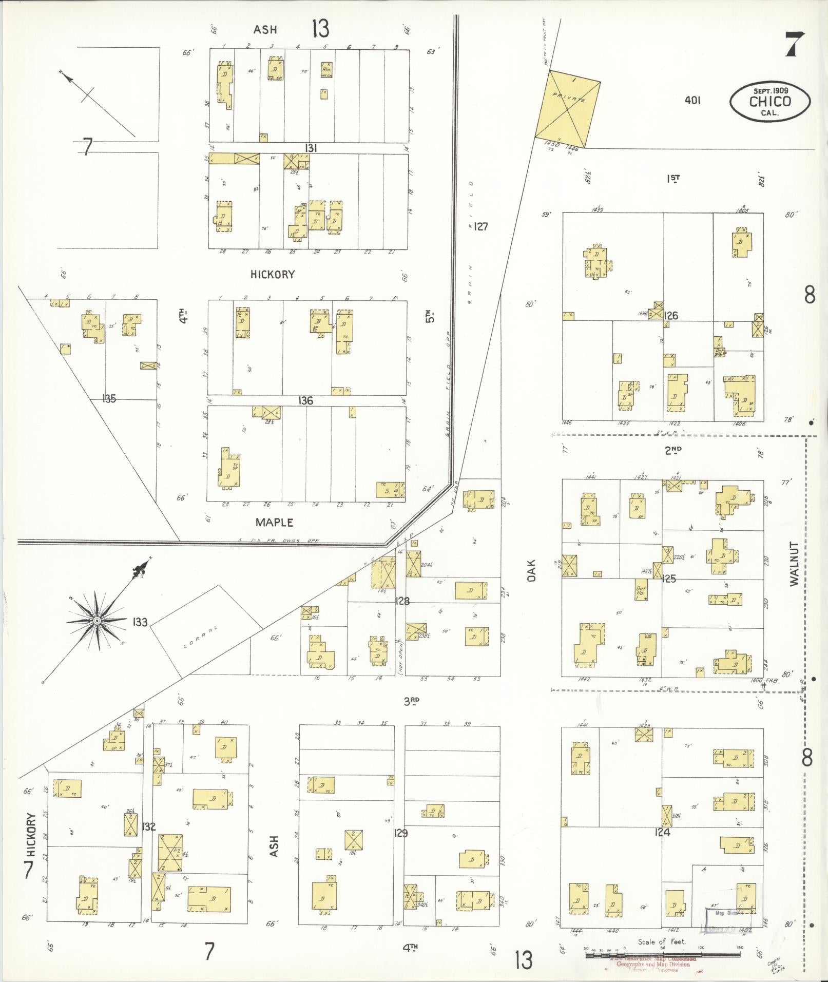 Sanborn Fire Insurance Map from Chico, Butte County, California (1909), Sheet #0007 - Complete Map Set gallery image, historic Sanborn map, vintage wall art, California California