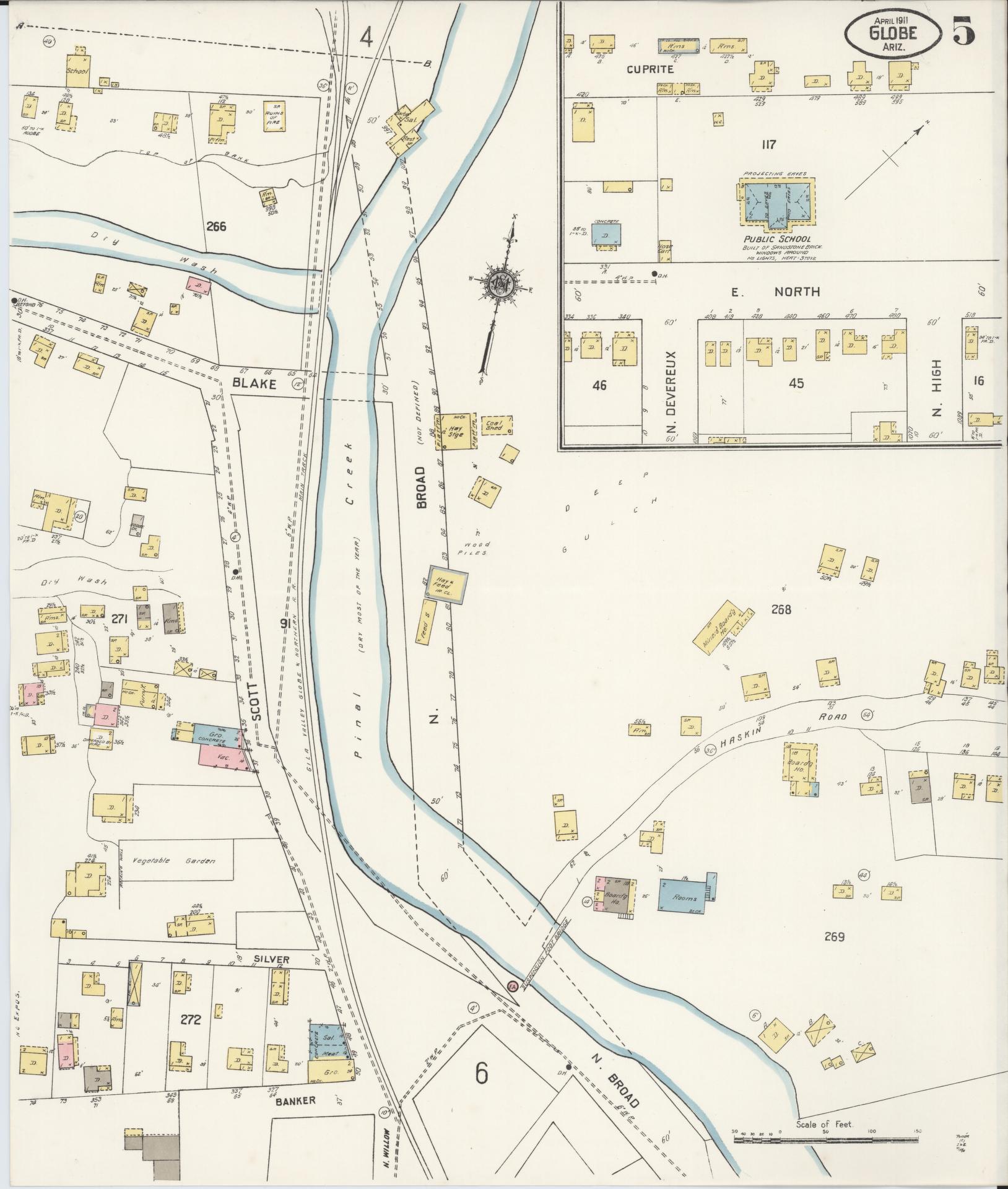 Sanborn Fire Insurance Map from Globe, Gila County, Arizona (1911), Sheet #0005 - Historic Sanborn Fire Insurance Map Print, vintage old map wall art, antique decor, genealogy gift, Arizona Arizona map