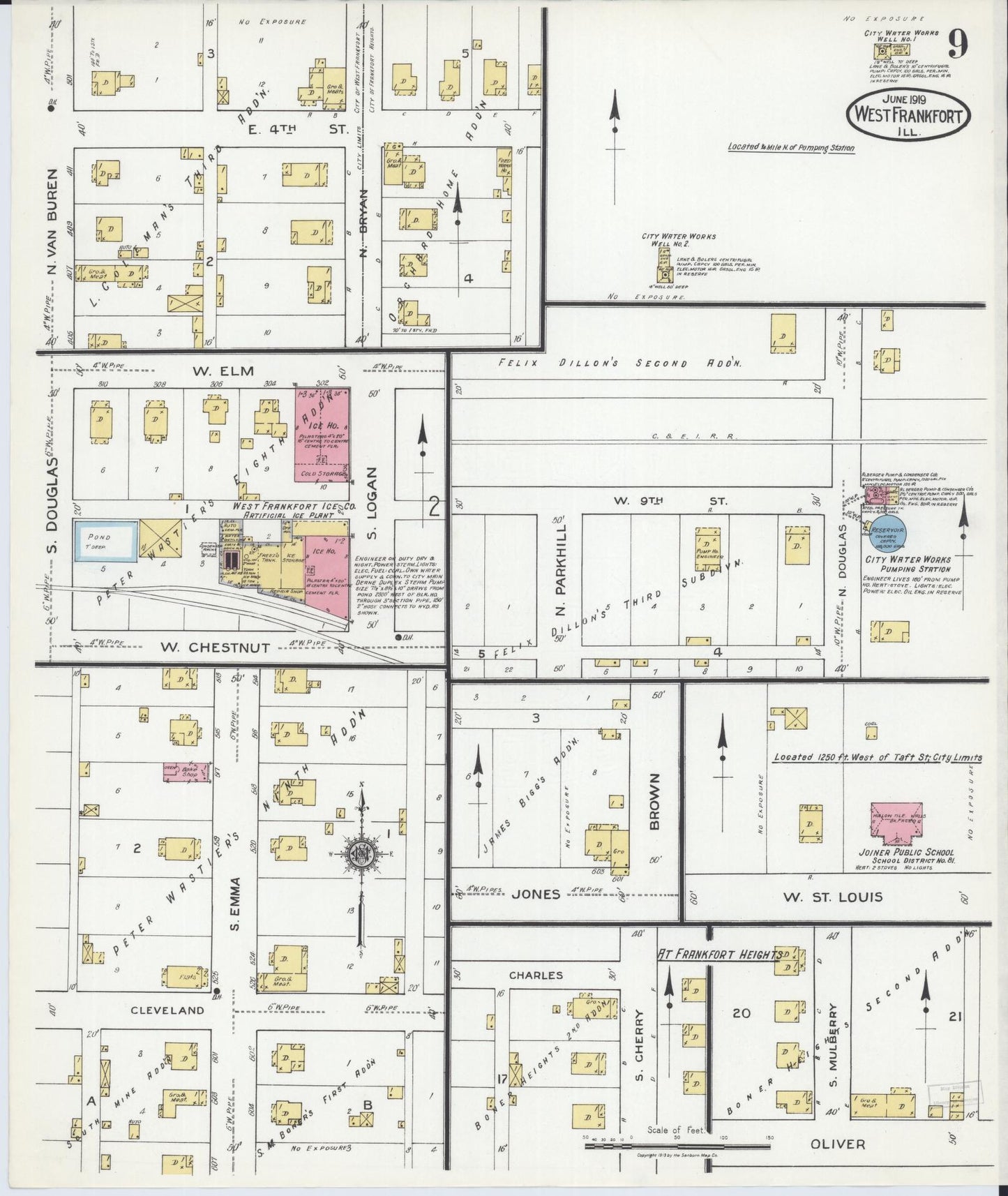 Sanborn Fire Insurance Map from West Frankfort, Franklin County, Illinois (1919), Sheet #0009 - Complete Map Set gallery image, historic Sanborn map, vintage wall art, Illinois Illinois
